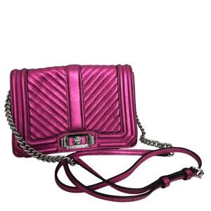 Rebecca Minkoff EUC Love Crossbody Leather Purse Chevron Quilted Metallic Pink